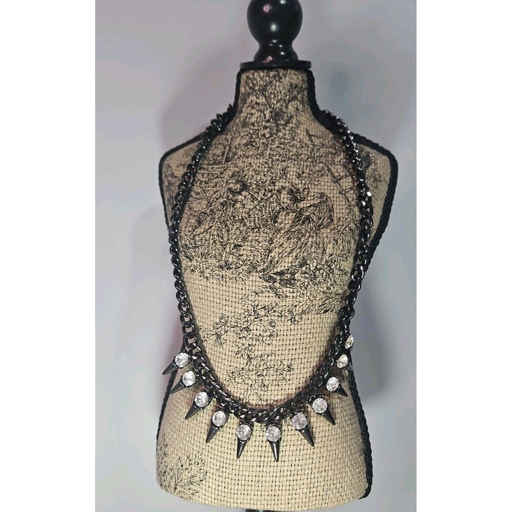 PC2125 UNIQUE VINTAGE STYLE GUN METAL GRAY DIAMANTE CHOKER NECKLACE